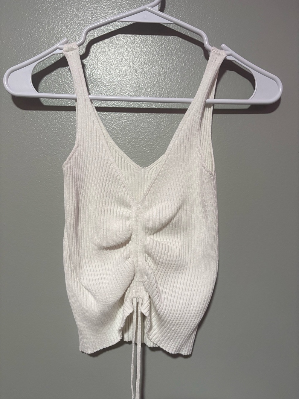 Dreamers by Debut Cream Ribbed Knit Ruched Tank Top Size Large